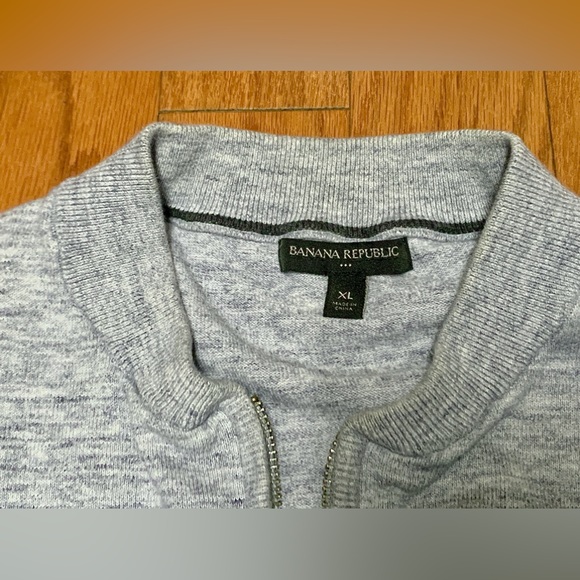 Men's XL Cotton Blue Grey Heather Banana Republic 1/4 Zip Collarless Sweater - Picture 3 of 13